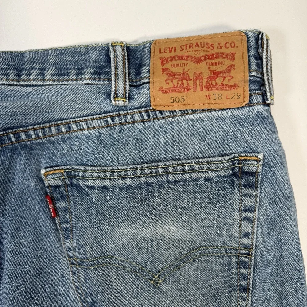 Levi's 505 Regular Fit Jeans Men's 38x29 Light Wash Blue Denim Straight Leg
